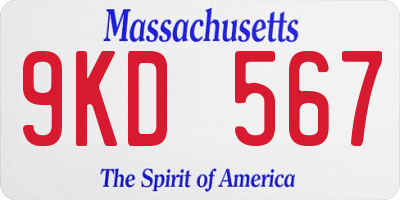 MA license plate 9KD567