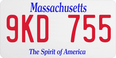 MA license plate 9KD755