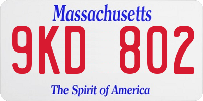MA license plate 9KD802