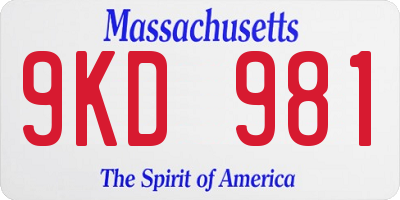 MA license plate 9KD981