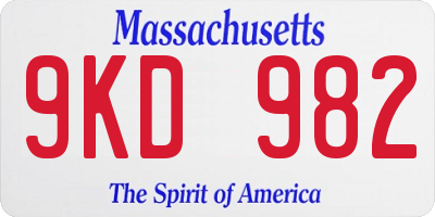 MA license plate 9KD982