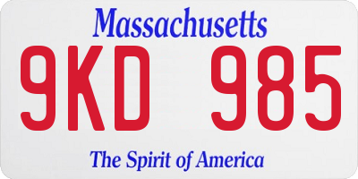 MA license plate 9KD985