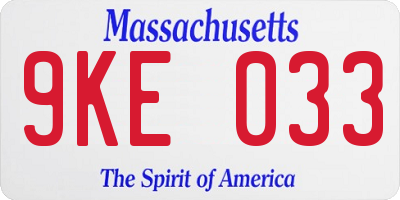 MA license plate 9KE033
