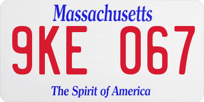 MA license plate 9KE067