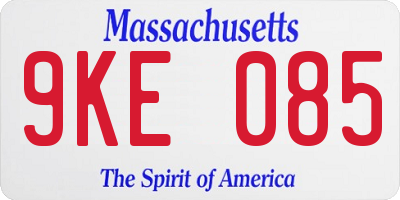 MA license plate 9KE085