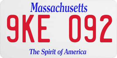 MA license plate 9KE092