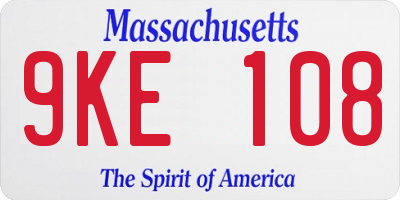 MA license plate 9KE108