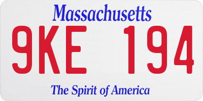 MA license plate 9KE194