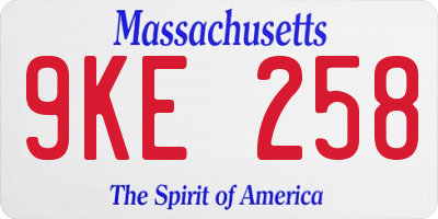 MA license plate 9KE258