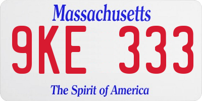 MA license plate 9KE333