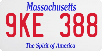 MA license plate 9KE388