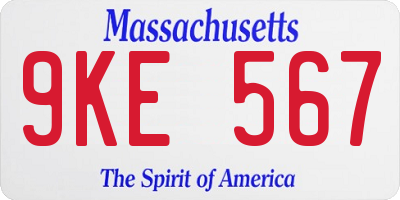 MA license plate 9KE567