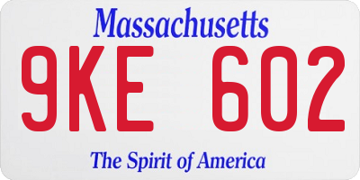 MA license plate 9KE602