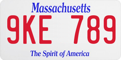 MA license plate 9KE789