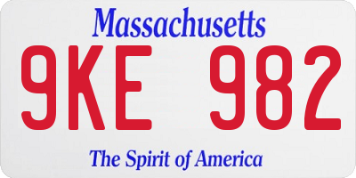MA license plate 9KE982