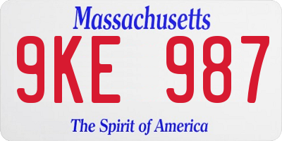 MA license plate 9KE987