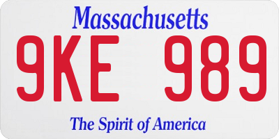 MA license plate 9KE989
