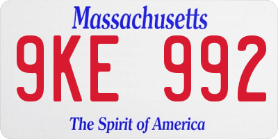 MA license plate 9KE992