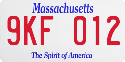MA license plate 9KF012