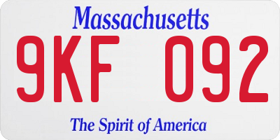MA license plate 9KF092