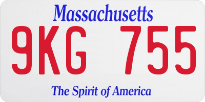 MA license plate 9KG755