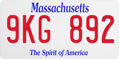 MA license plate 9KG892