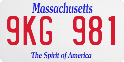 MA license plate 9KG981