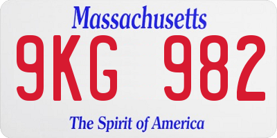 MA license plate 9KG982