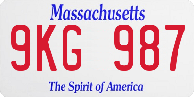 MA license plate 9KG987