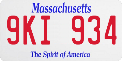 MA license plate 9KI934