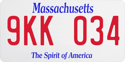 MA license plate 9KK034
