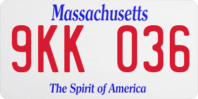 MA license plate 9KK036