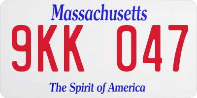 MA license plate 9KK047