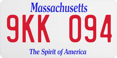 MA license plate 9KK094