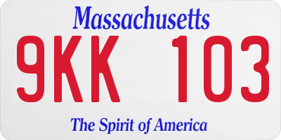 MA license plate 9KK103
