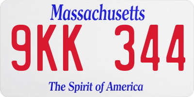 MA license plate 9KK344