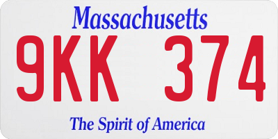 MA license plate 9KK374