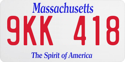 MA license plate 9KK418