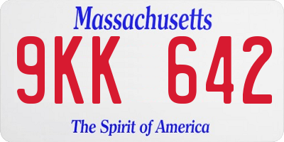 MA license plate 9KK642