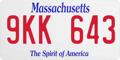 MA license plate 9KK643