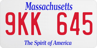 MA license plate 9KK645