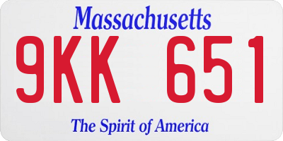 MA license plate 9KK651