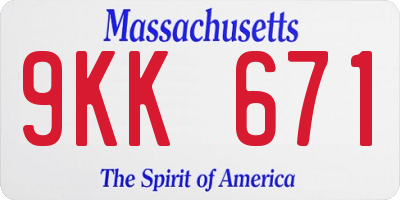 MA license plate 9KK671