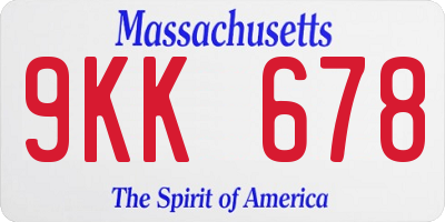 MA license plate 9KK678