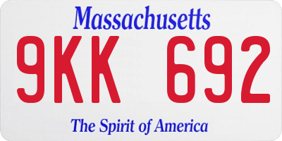 MA license plate 9KK692