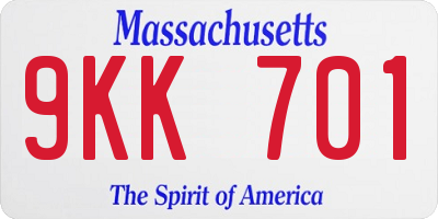 MA license plate 9KK701