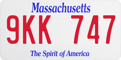 MA license plate 9KK747