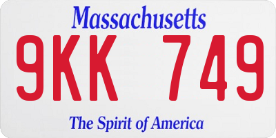 MA license plate 9KK749