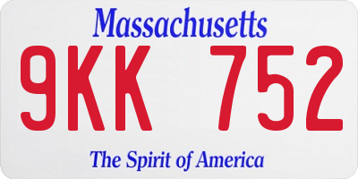 MA license plate 9KK752