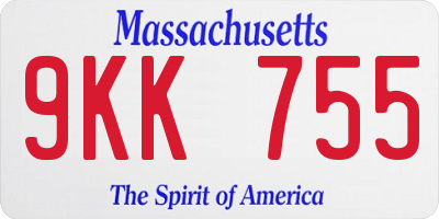 MA license plate 9KK755